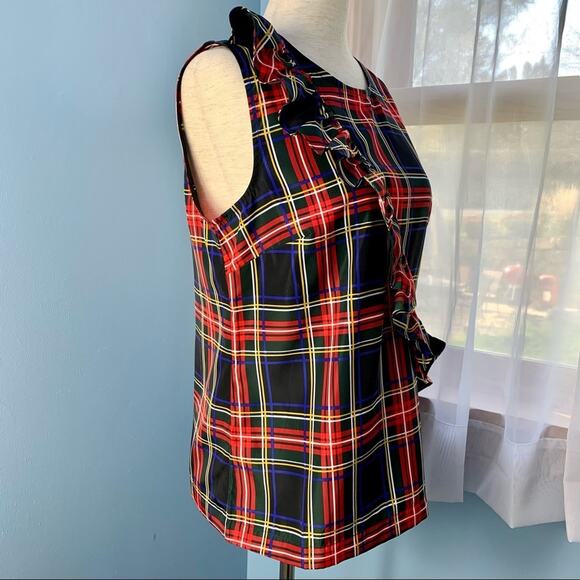 J. Crew Stewart Plaid Ruffle Front Sleeveless Top - Picture 6 of 7
